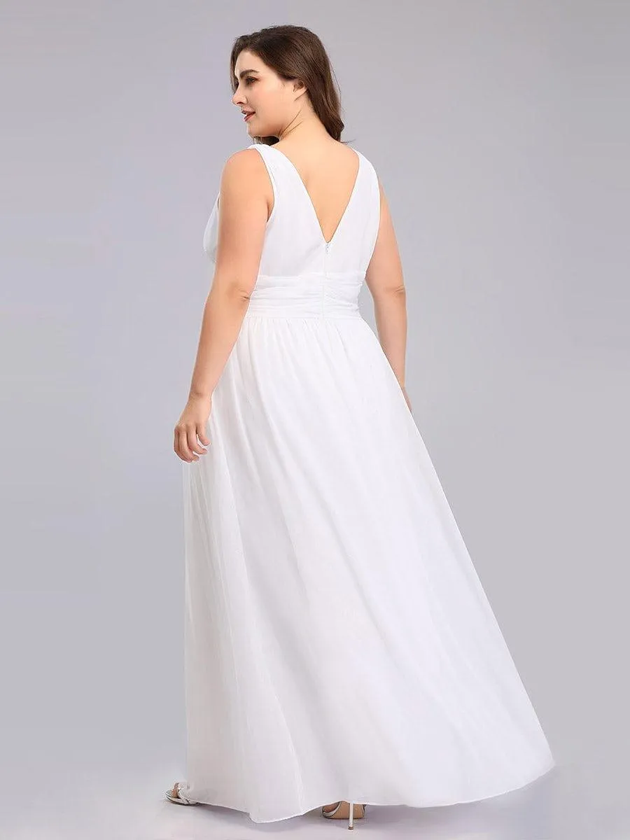 Plus Size Sleeveless V-Neck Chiffon Semi Bridesmaid Dress