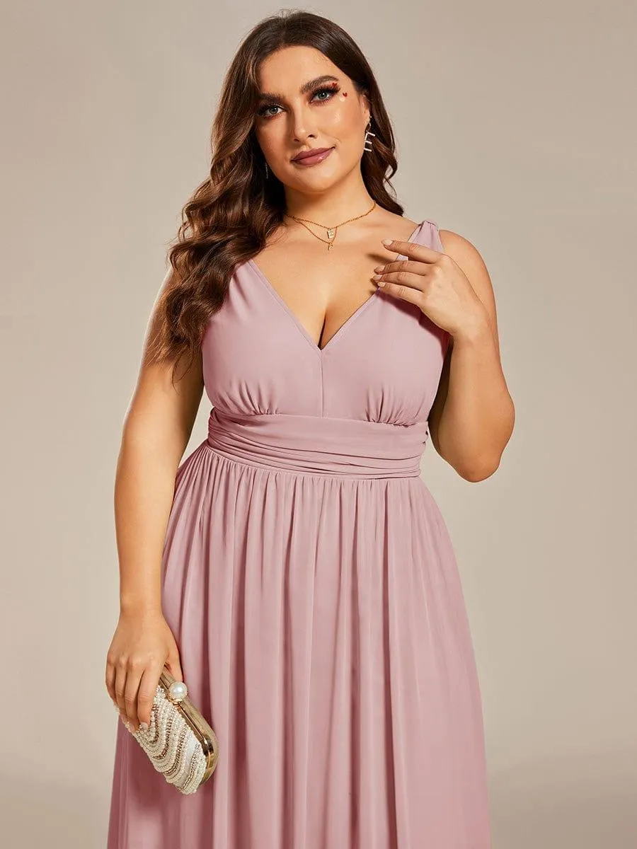 Plus Size Sleeveless V-Neck Chiffon Semi Bridesmaid Dress