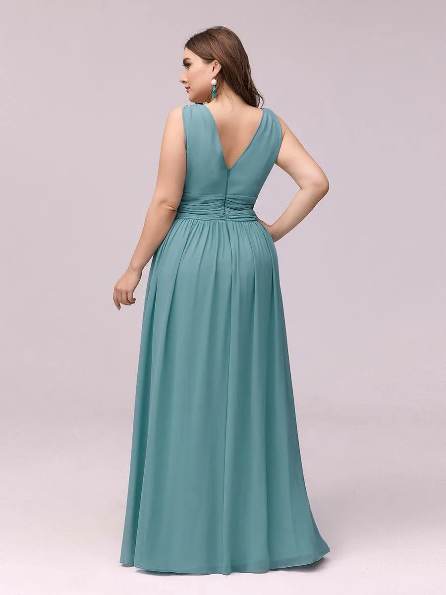 Plus Size Sleeveless V-Neck Chiffon Semi Bridesmaid Dress
