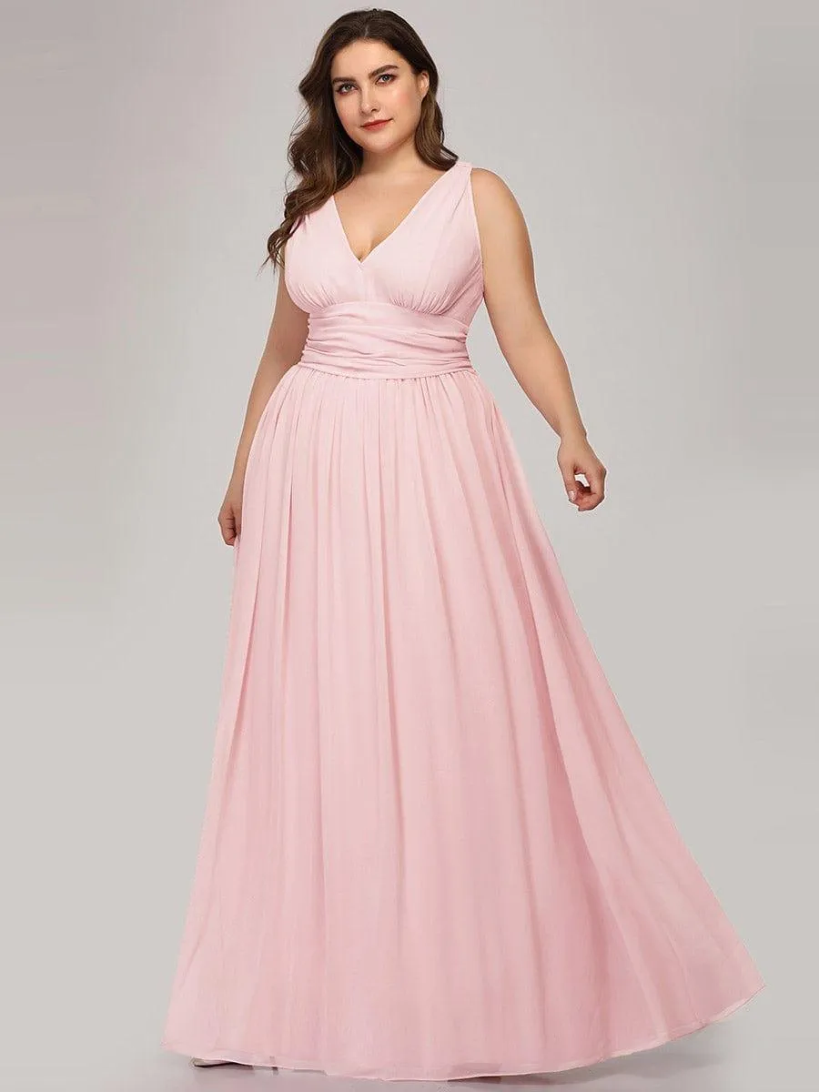 Plus Size Sleeveless V-Neck Chiffon Semi Bridesmaid Dress