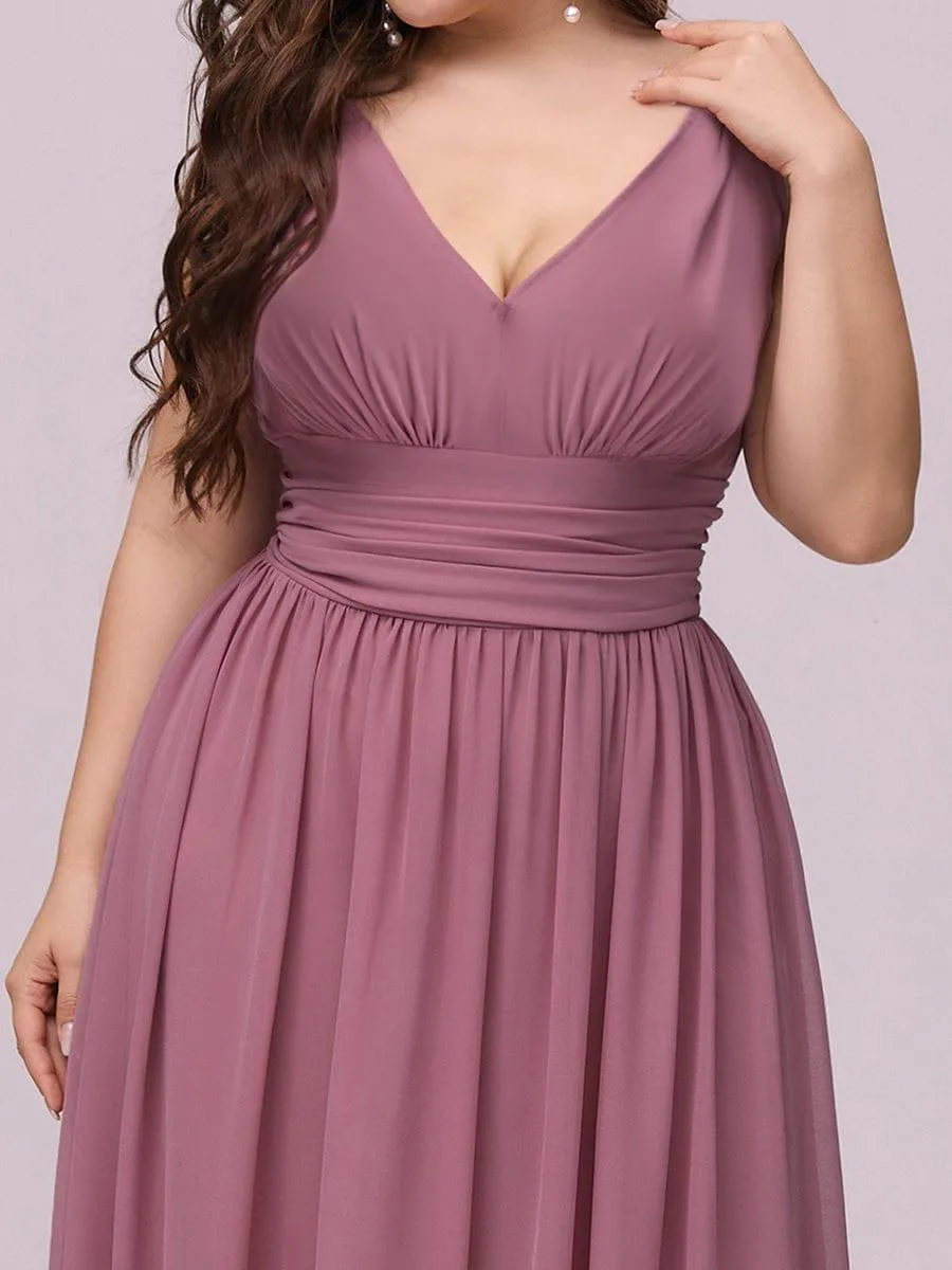 Plus Size Sleeveless V-Neck Chiffon Semi Bridesmaid Dress