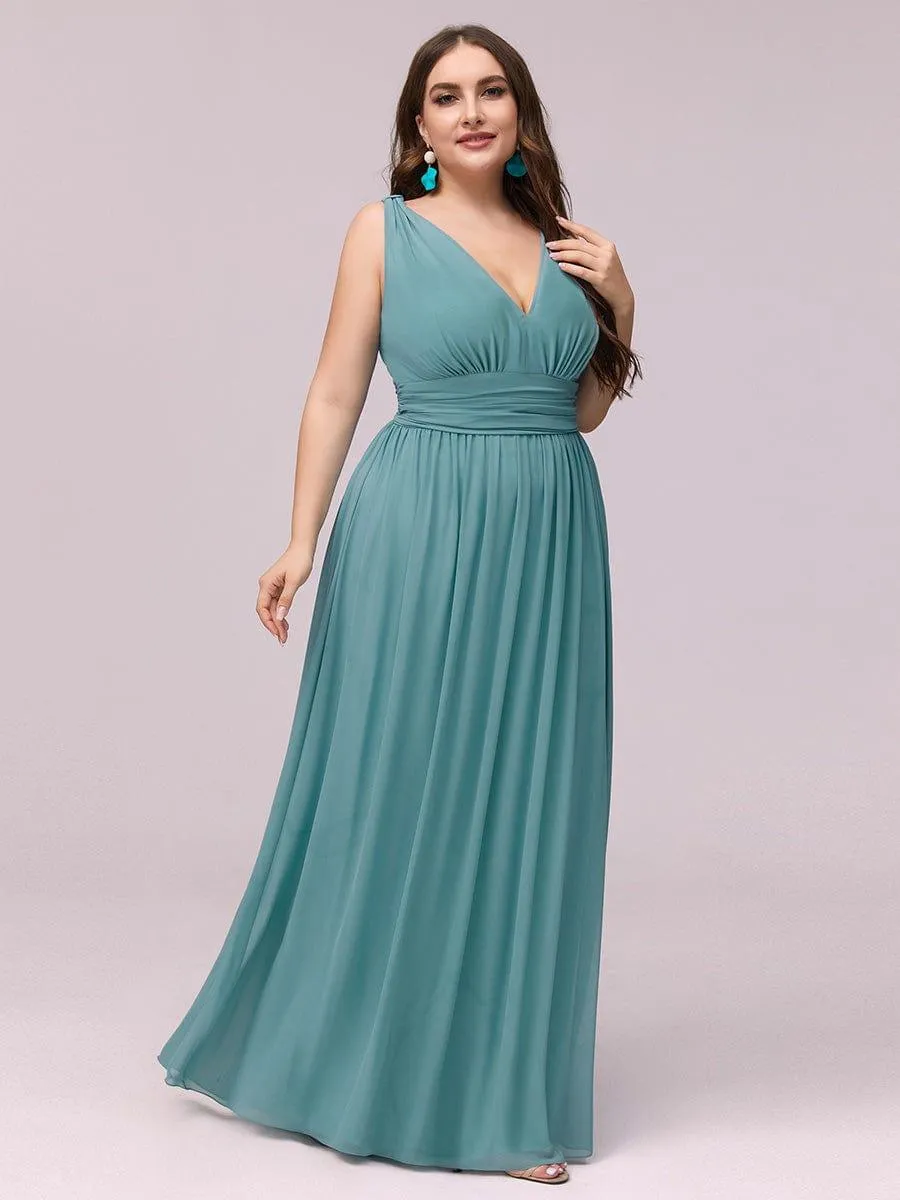 Plus Size Sleeveless V-Neck Chiffon Semi Bridesmaid Dress