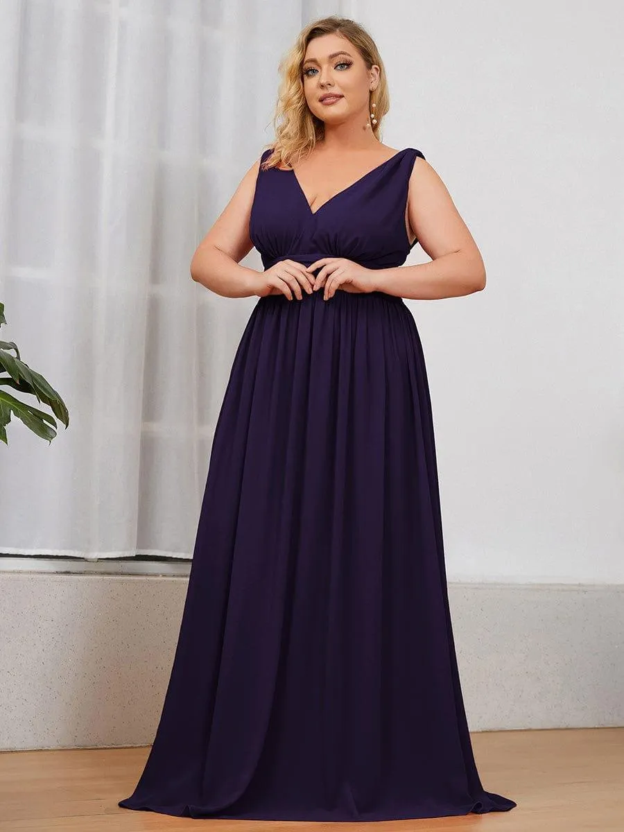 Plus Size Sleeveless V-Neck Chiffon Semi Bridesmaid Dress
