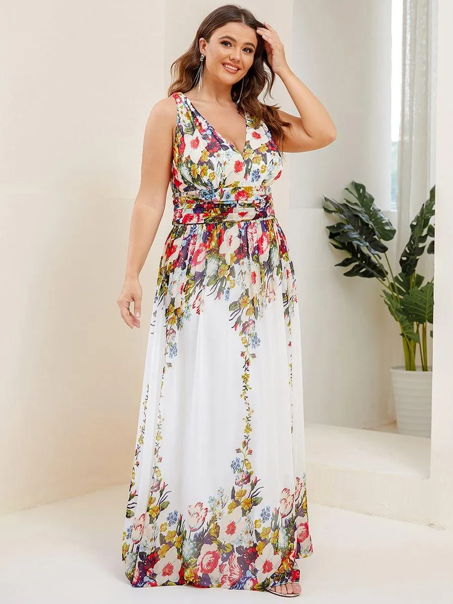 Plus Size Sleeveless V-Neck Chiffon Semi Bridesmaid Dress