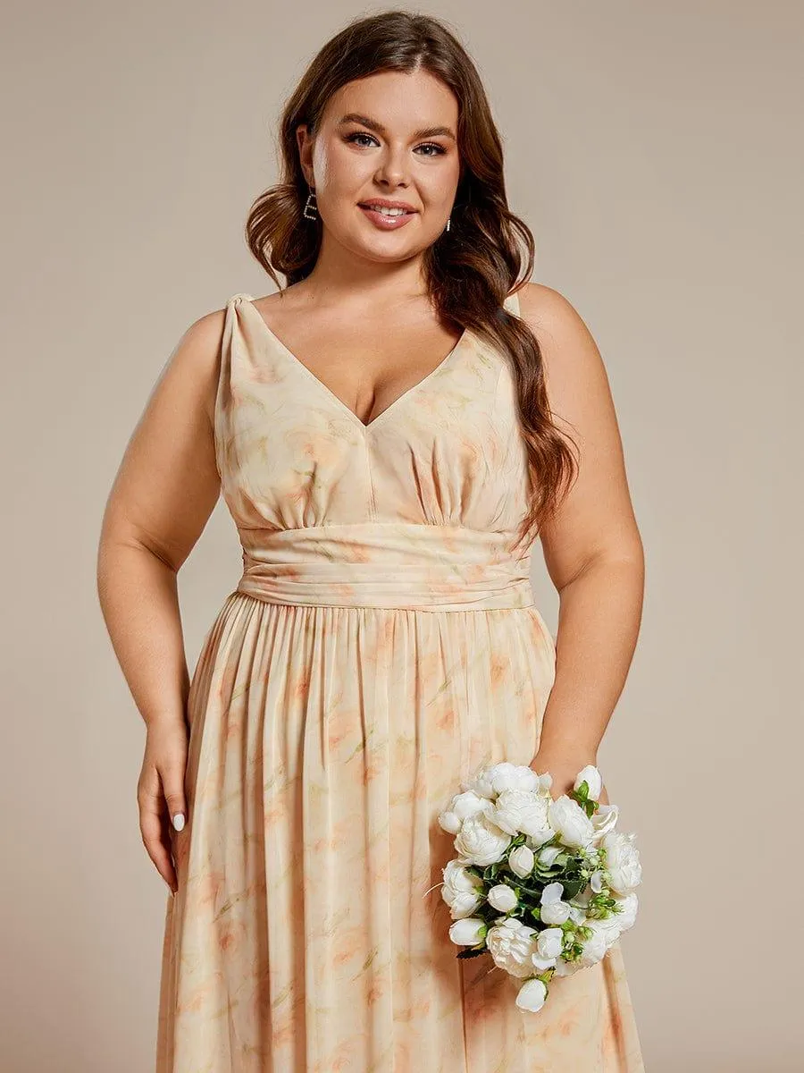 Plus Size Sleeveless V-Neck Chiffon Semi Bridesmaid Dress