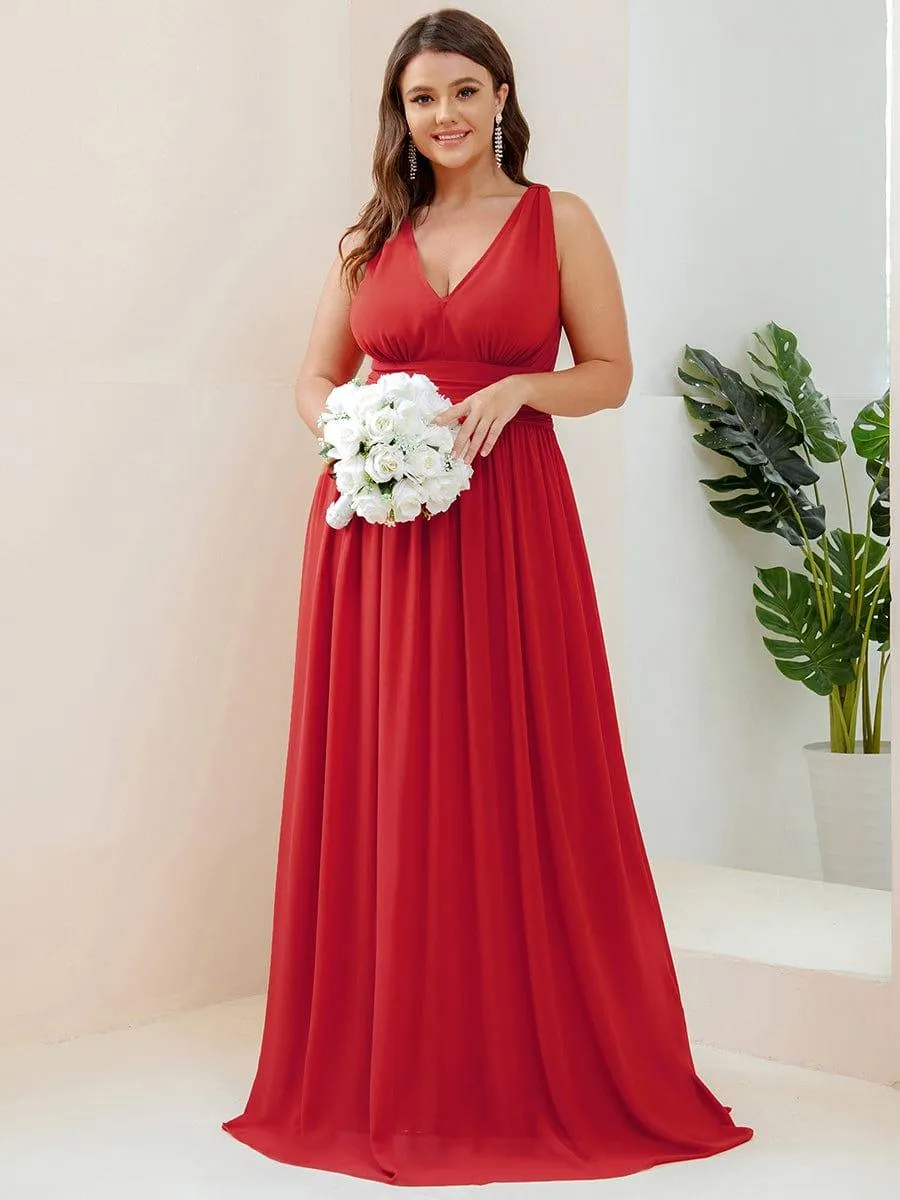 Plus Size Sleeveless V-Neck Chiffon Semi Bridesmaid Dress