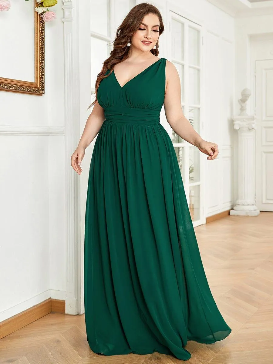 Plus Size Sleeveless V-Neck Chiffon Semi Bridesmaid Dress