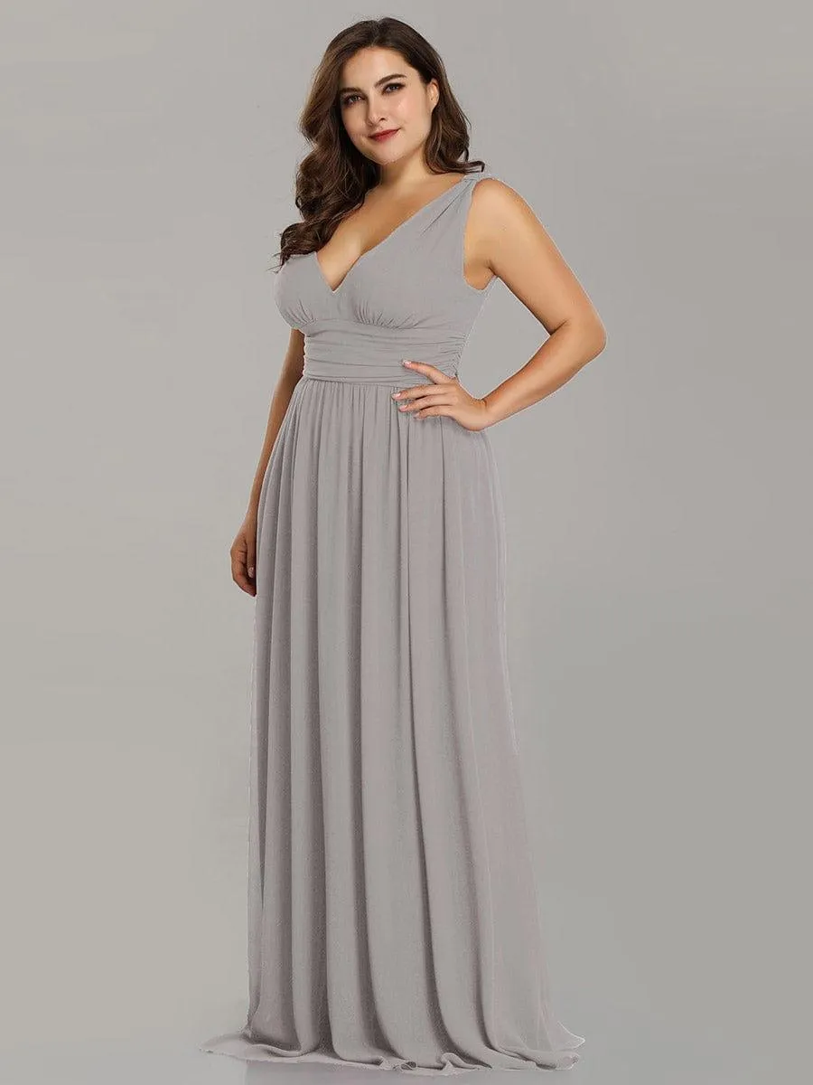 Plus Size Sleeveless V-Neck Chiffon Semi Bridesmaid Dress