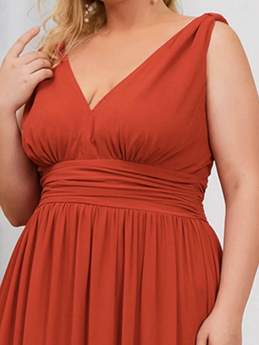 Plus Size Sleeveless V-Neck Chiffon Semi Bridesmaid Dress