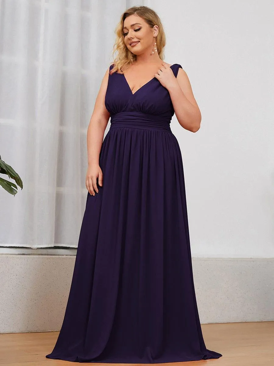 Plus Size Sleeveless V-Neck Chiffon Semi Bridesmaid Dress