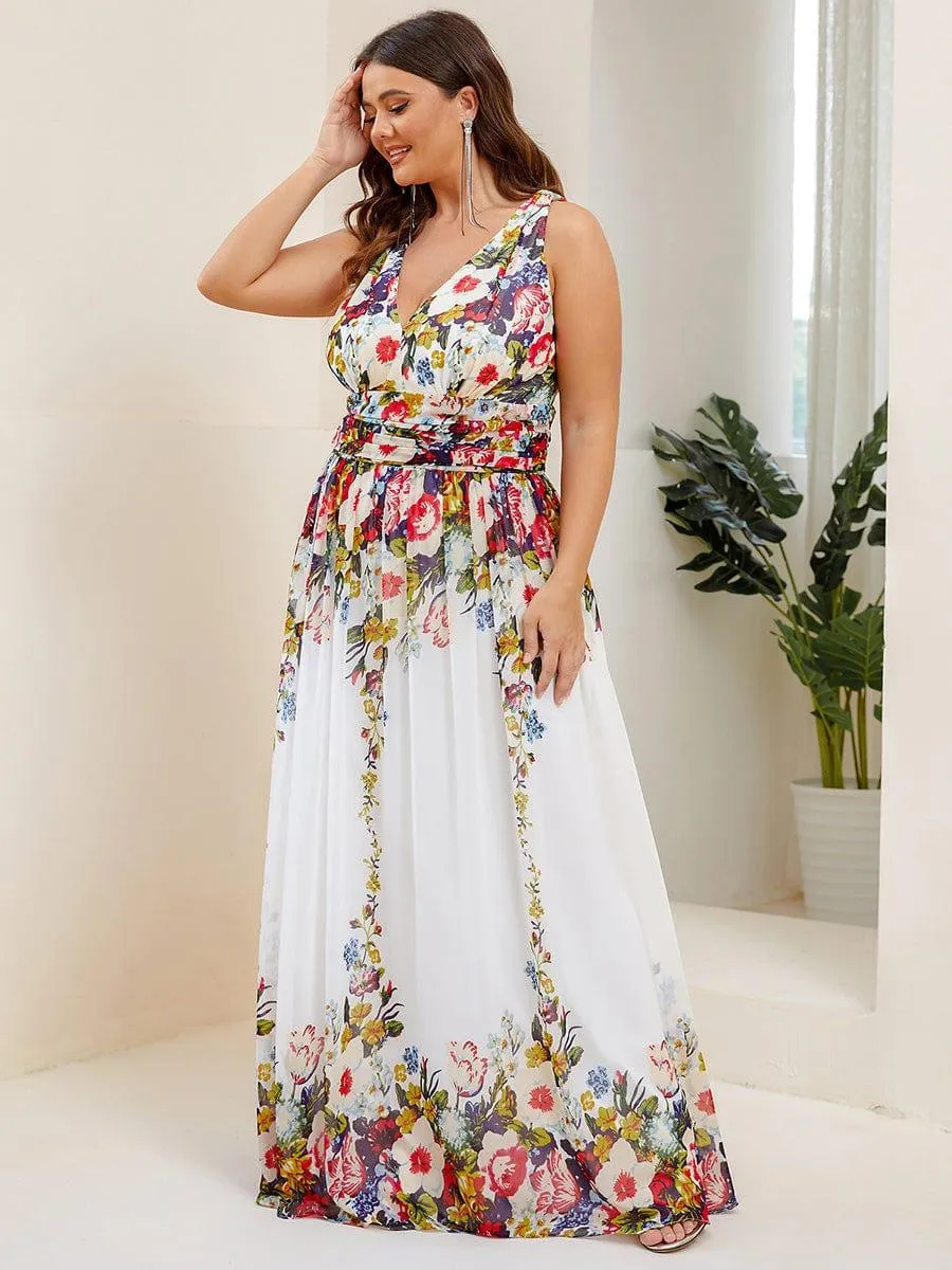 Plus Size Sleeveless V-Neck Chiffon Semi Bridesmaid Dress