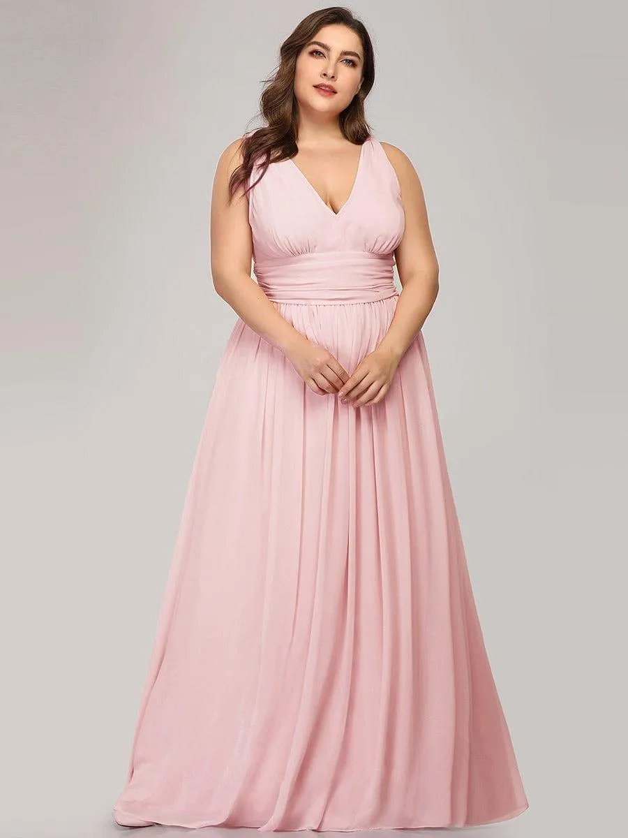 Plus Size Sleeveless V-Neck Chiffon Semi Bridesmaid Dress