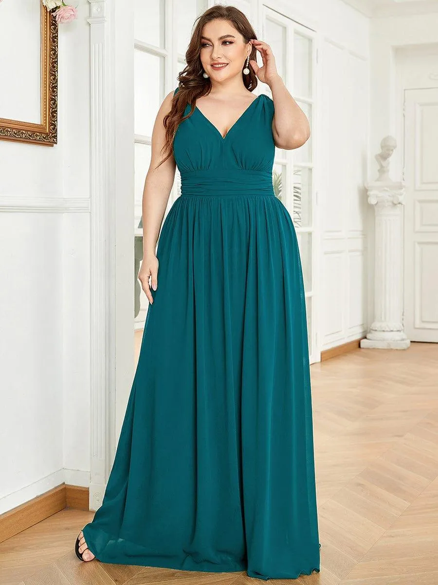 Plus Size Sleeveless V-Neck Chiffon Semi Bridesmaid Dress