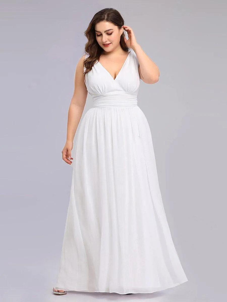 Plus Size Sleeveless V-Neck Chiffon Semi Bridesmaid Dress