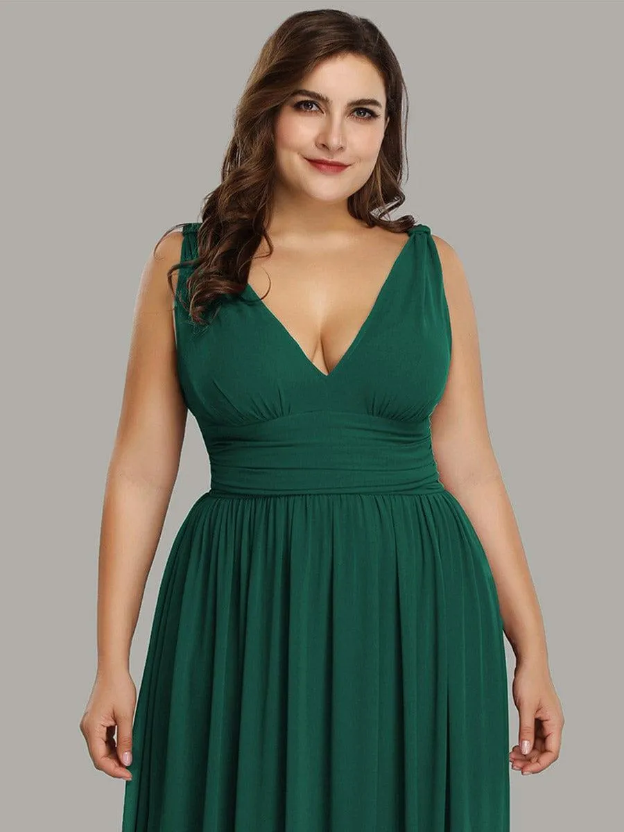 Plus Size Sleeveless V-Neck Chiffon Semi Bridesmaid Dress
