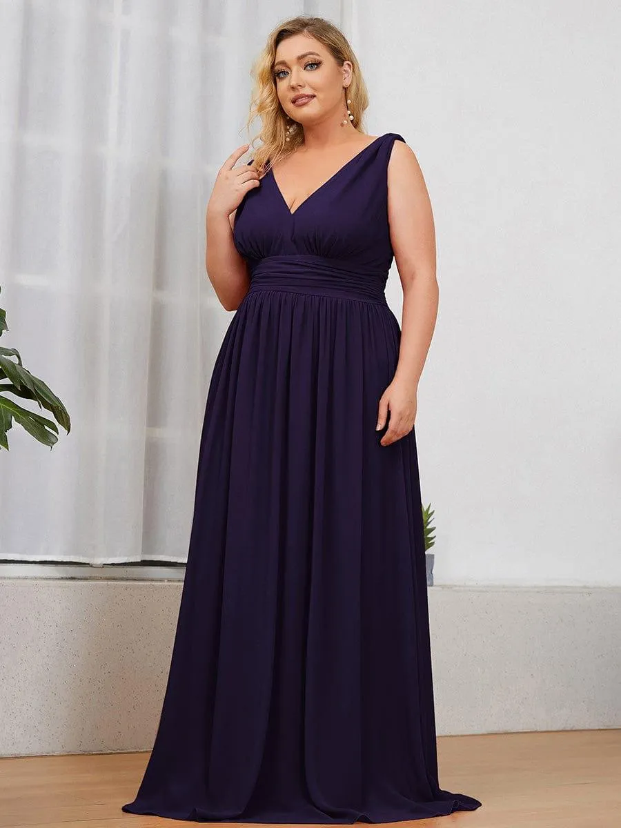 Plus Size Sleeveless V-Neck Chiffon Semi Bridesmaid Dress