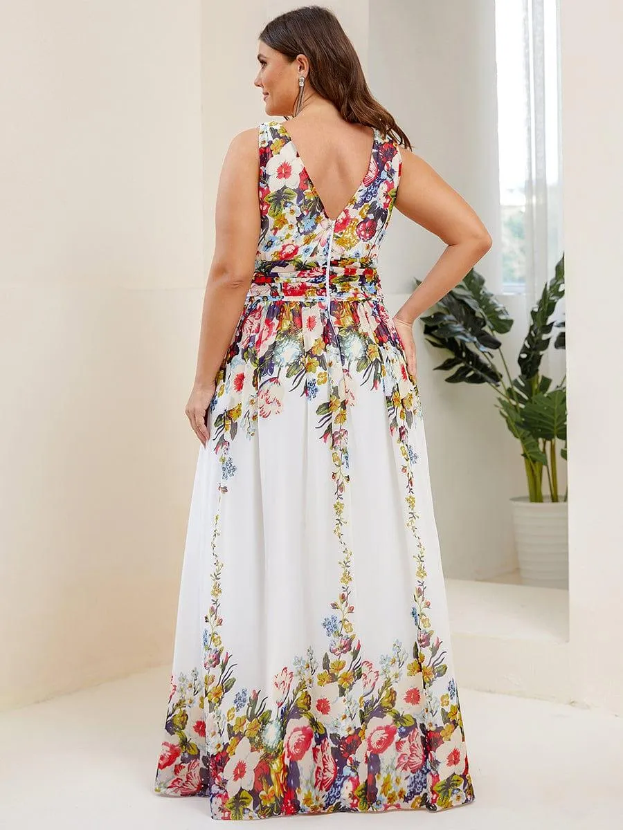 Plus Size Sleeveless V-Neck Chiffon Semi Bridesmaid Dress