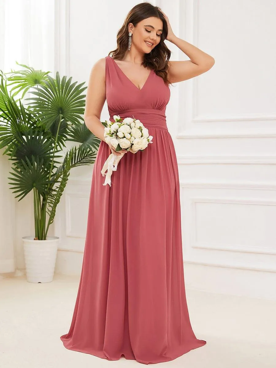 Plus Size Sleeveless V-Neck Chiffon Semi Bridesmaid Dress