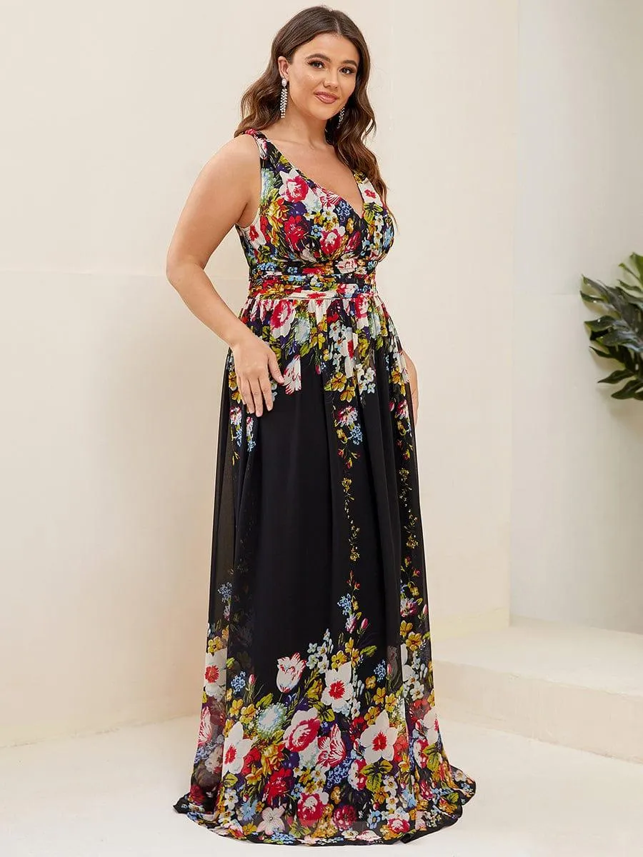 Plus Size Sleeveless V-Neck Chiffon Semi Bridesmaid Dress