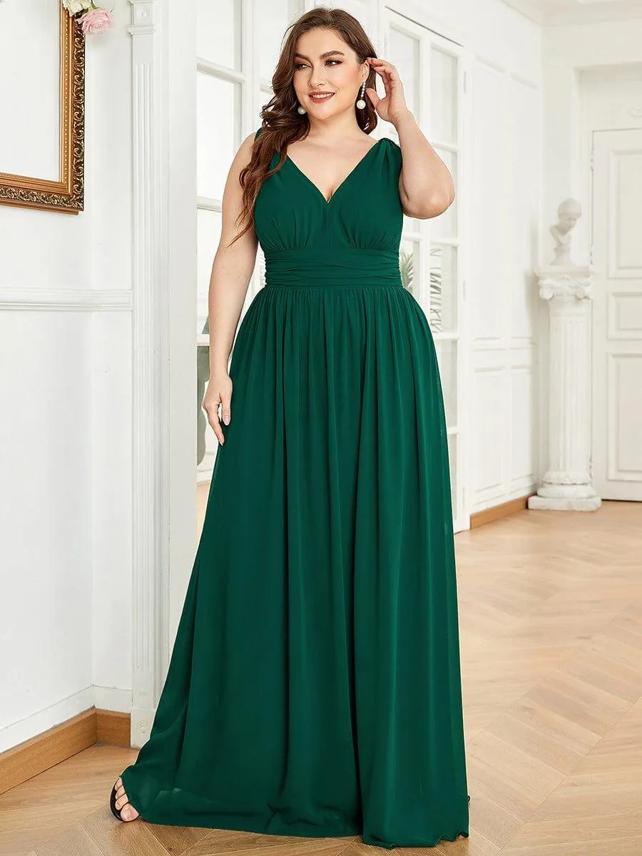 Plus Size Sleeveless V-Neck Chiffon Semi Bridesmaid Dress