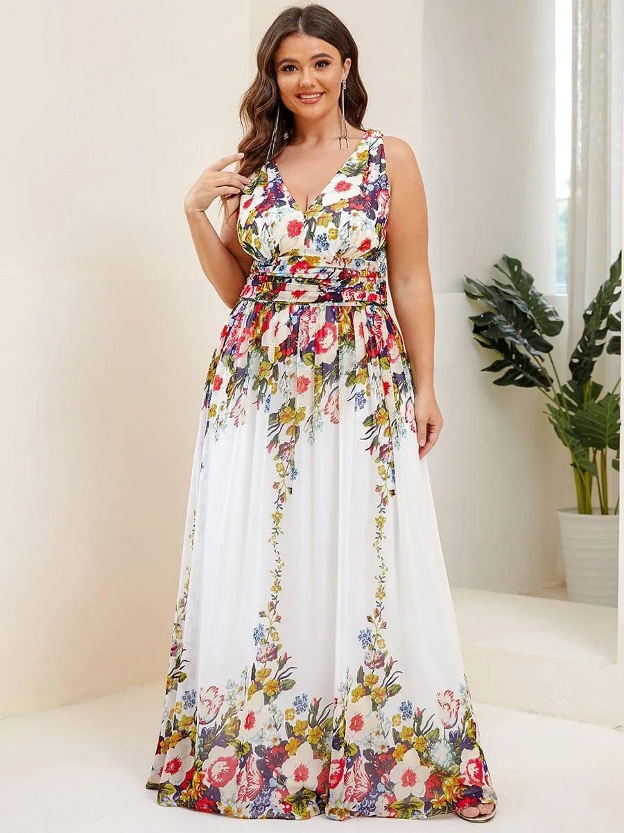 Plus Size Sleeveless V-Neck Chiffon Semi Bridesmaid Dress
