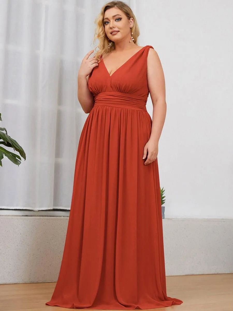 Plus Size Sleeveless V-Neck Chiffon Semi Bridesmaid Dress