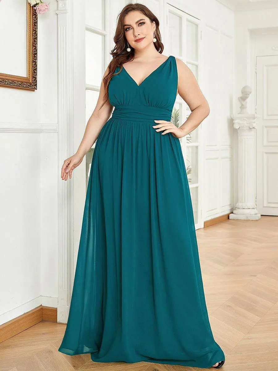 Plus Size Sleeveless V-Neck Chiffon Semi Bridesmaid Dress