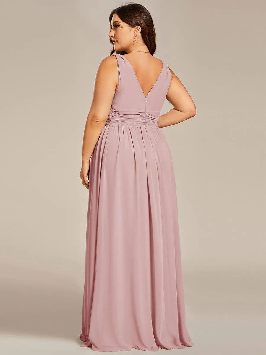 Plus Size Sleeveless V-Neck Chiffon Semi Bridesmaid Dress