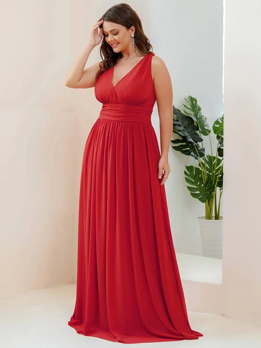 Plus Size Sleeveless V-Neck Chiffon Semi Bridesmaid Dress