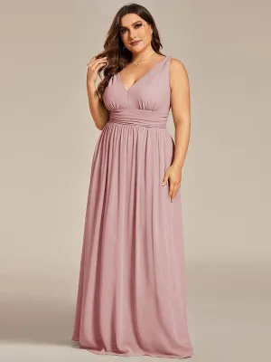 Plus Size Sleeveless V-Neck Chiffon Semi Bridesmaid Dress