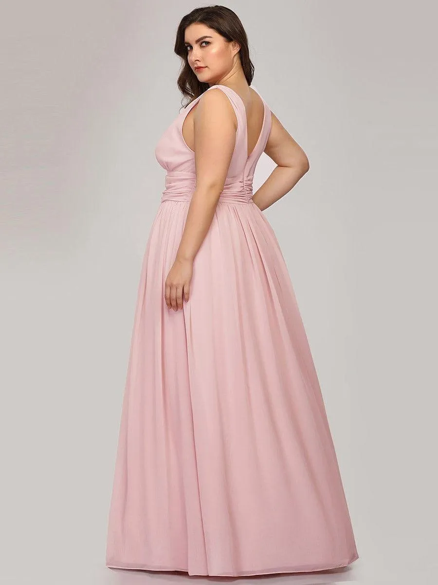 Plus Size Sleeveless V-Neck Chiffon Semi Bridesmaid Dress