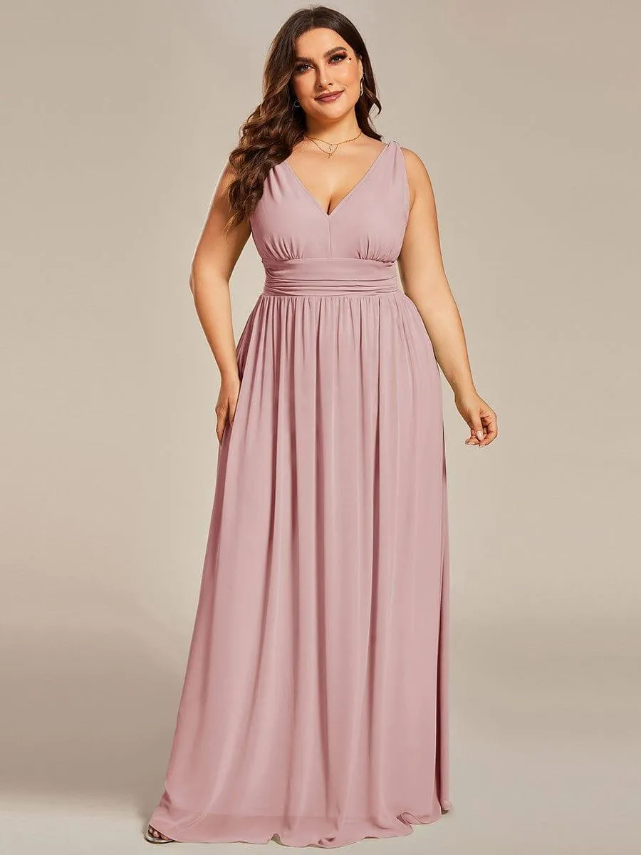 Plus Size Sleeveless V-Neck Chiffon Semi Bridesmaid Dress
