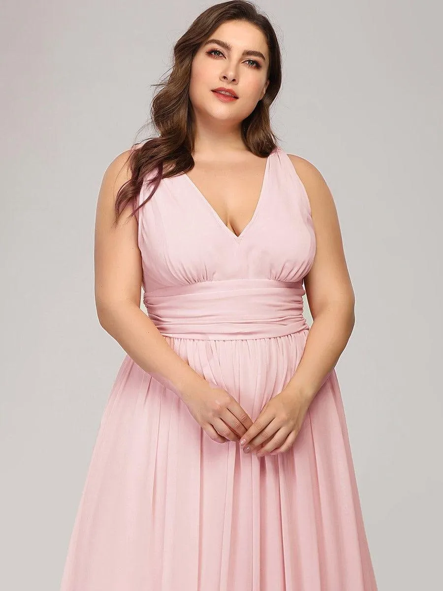 Plus Size Sleeveless V-Neck Chiffon Semi Bridesmaid Dress