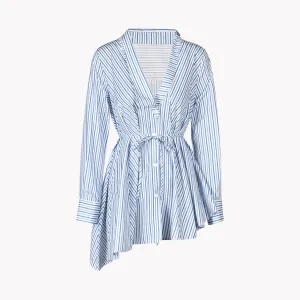Pre Order:  Lace-Up Single Breasted Striped Blouse