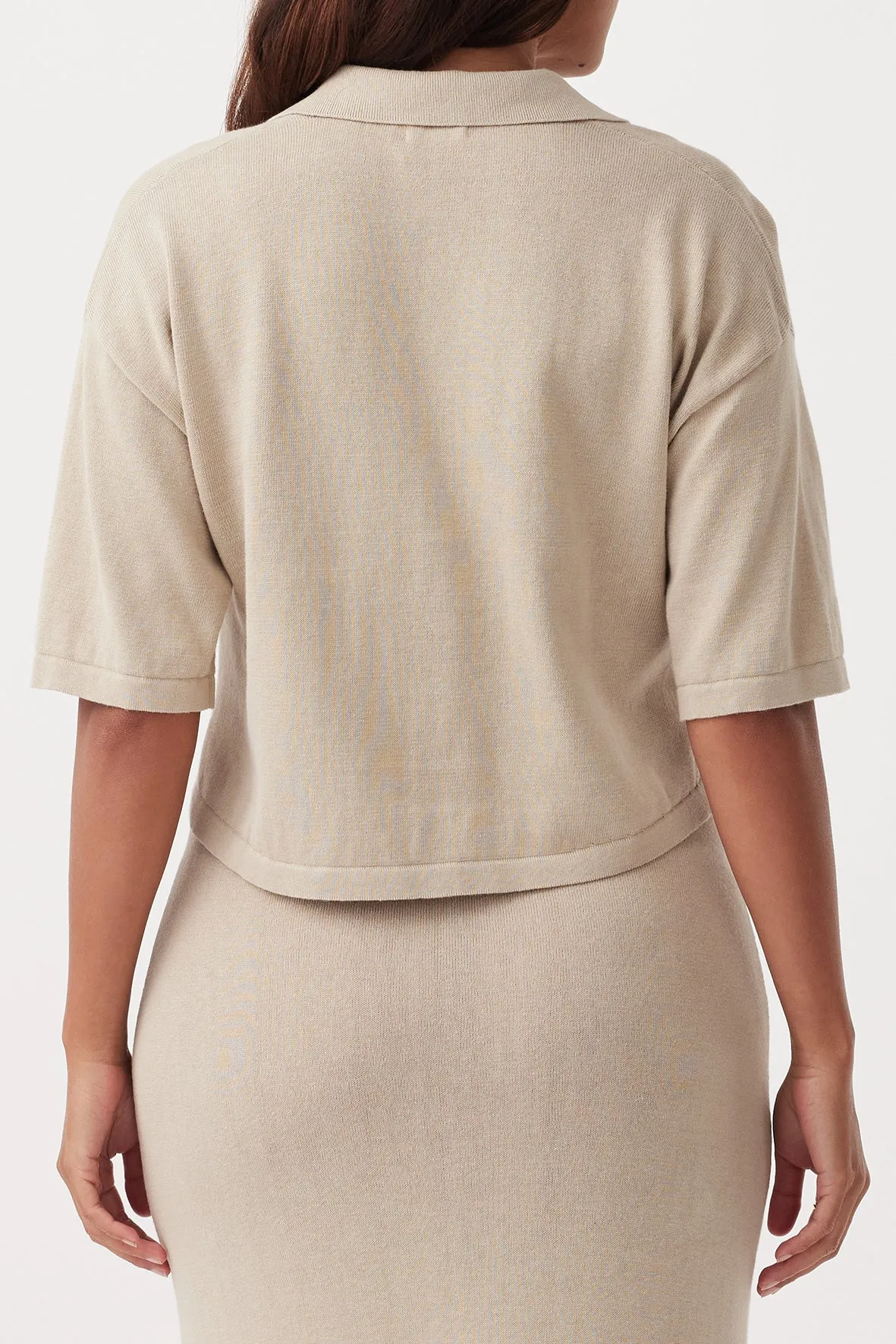 Quinn Cropped Shirt - Taupe & Cream