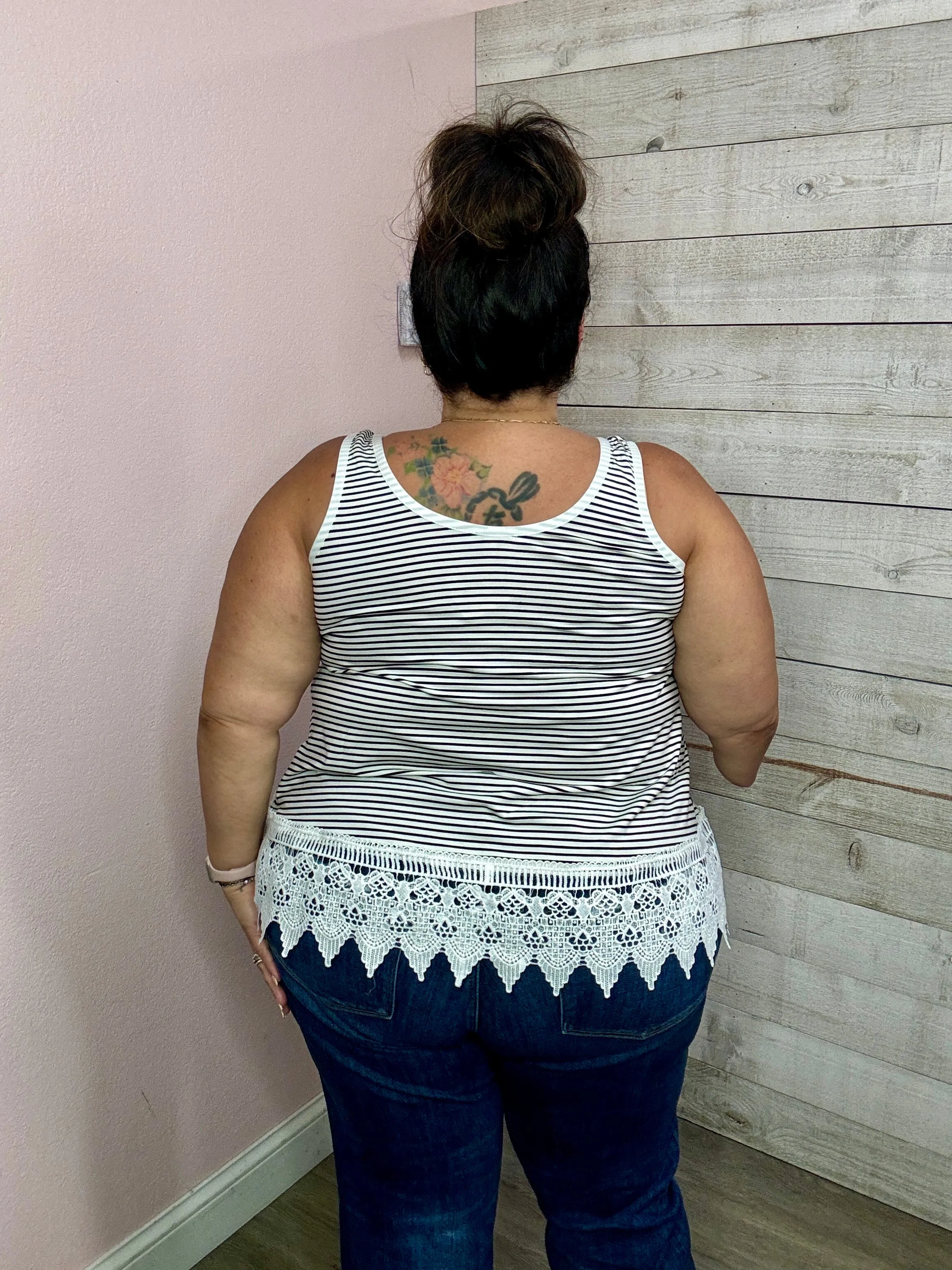 "Lovely Melody" Striped Tank- Black **FINAL SALE**