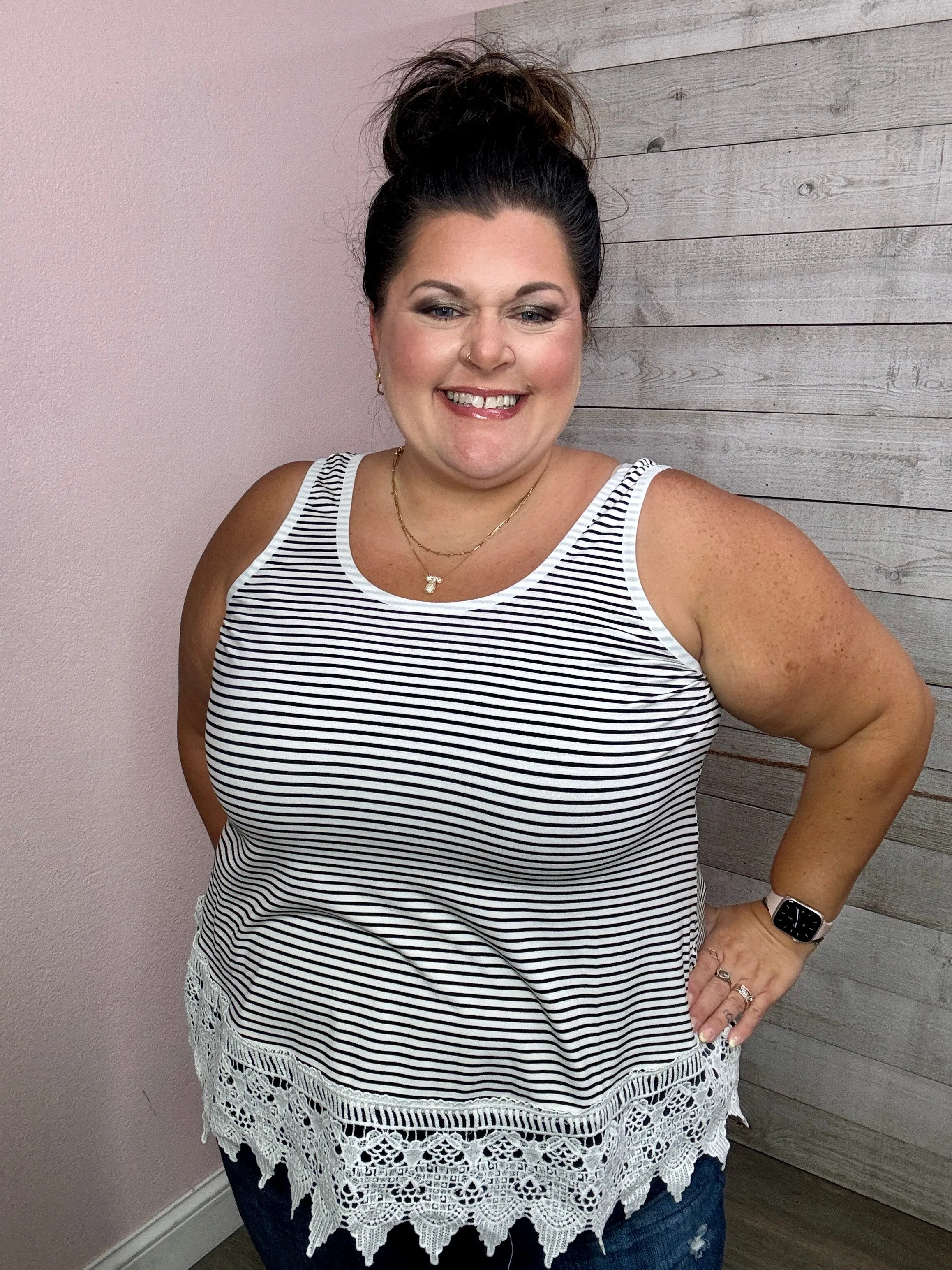 "Lovely Melody" Striped Tank- Black **FINAL SALE**