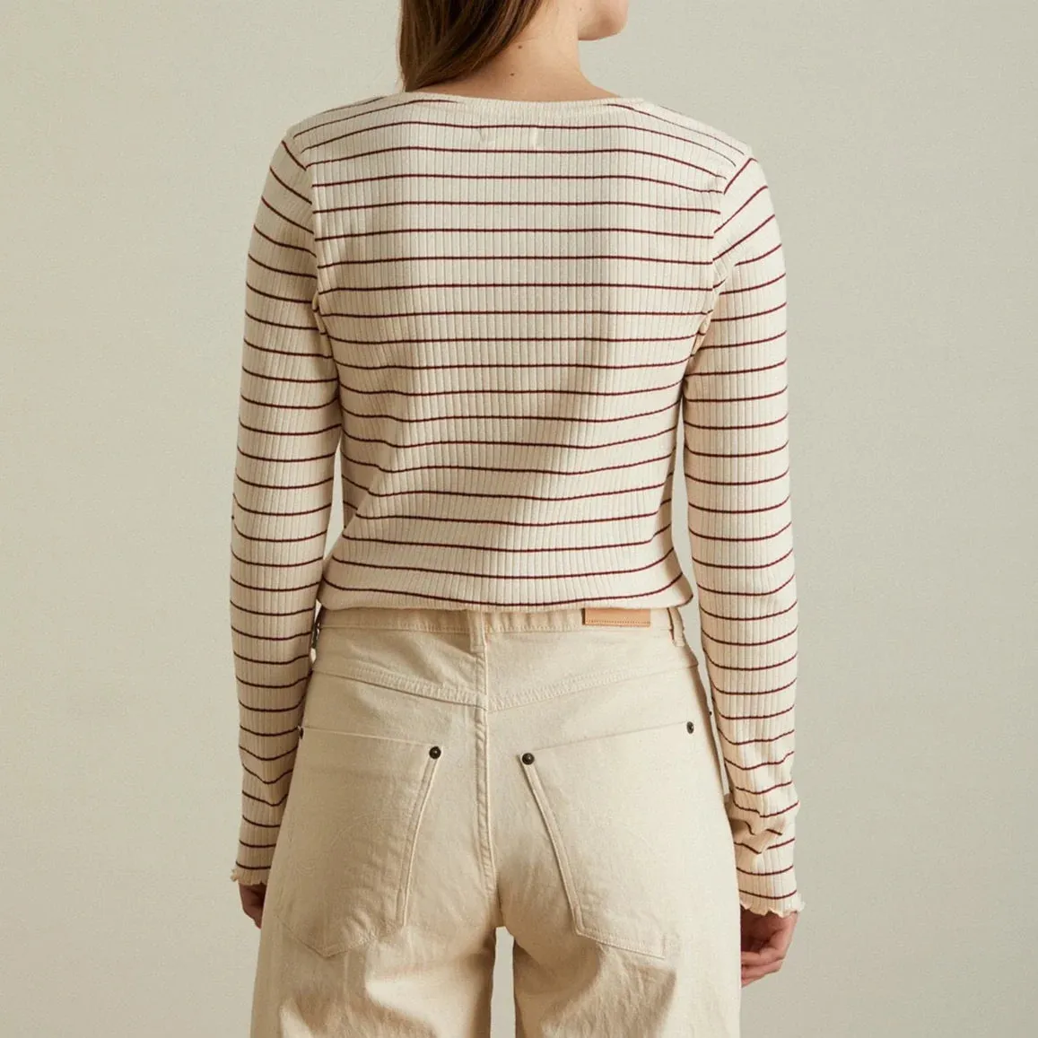 Ribbed V Neck - Ecru/Tile Stripe