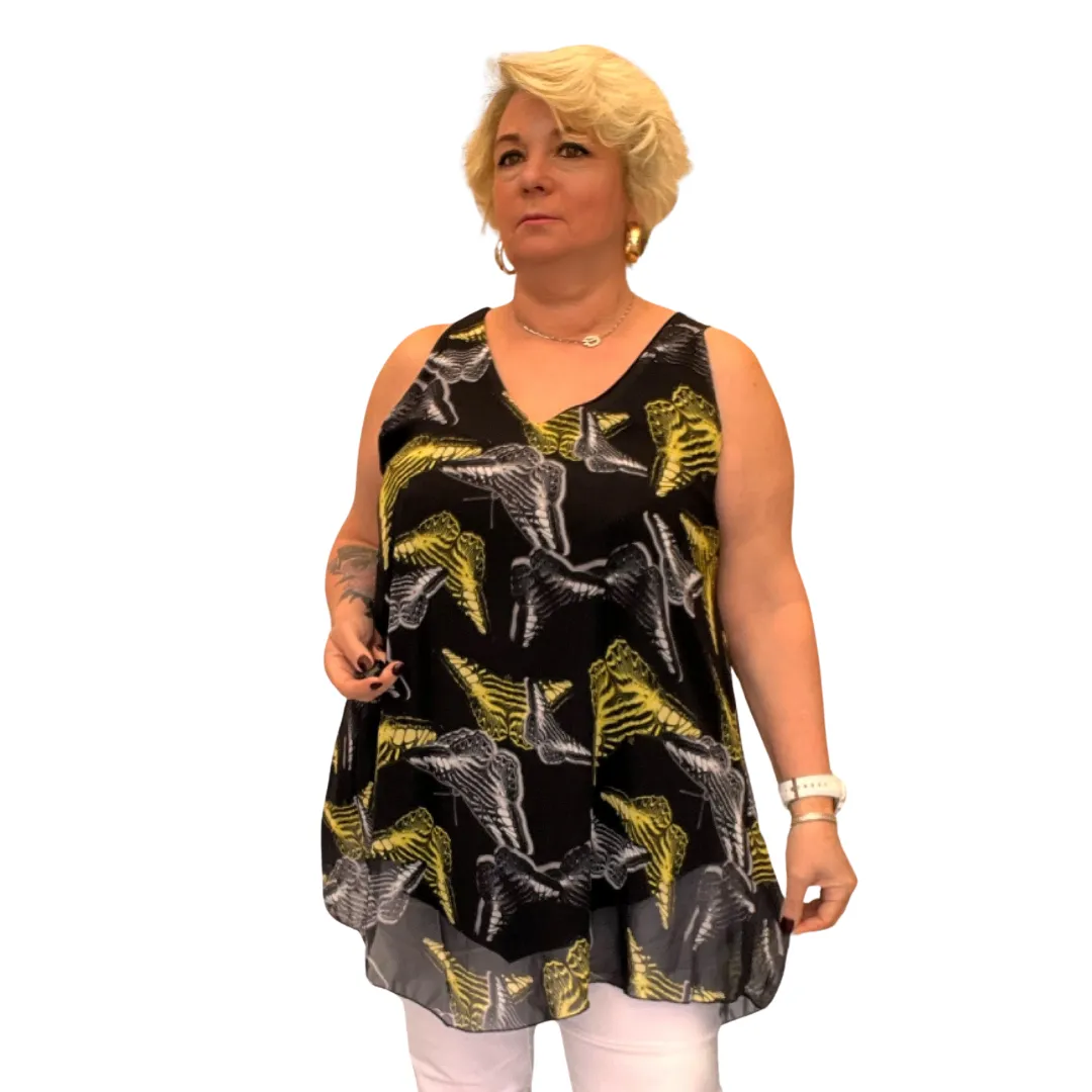 ROCKTHOSECURVES CHIFFON V HEM SLEEVELESS V HEM LINED BLOUSE