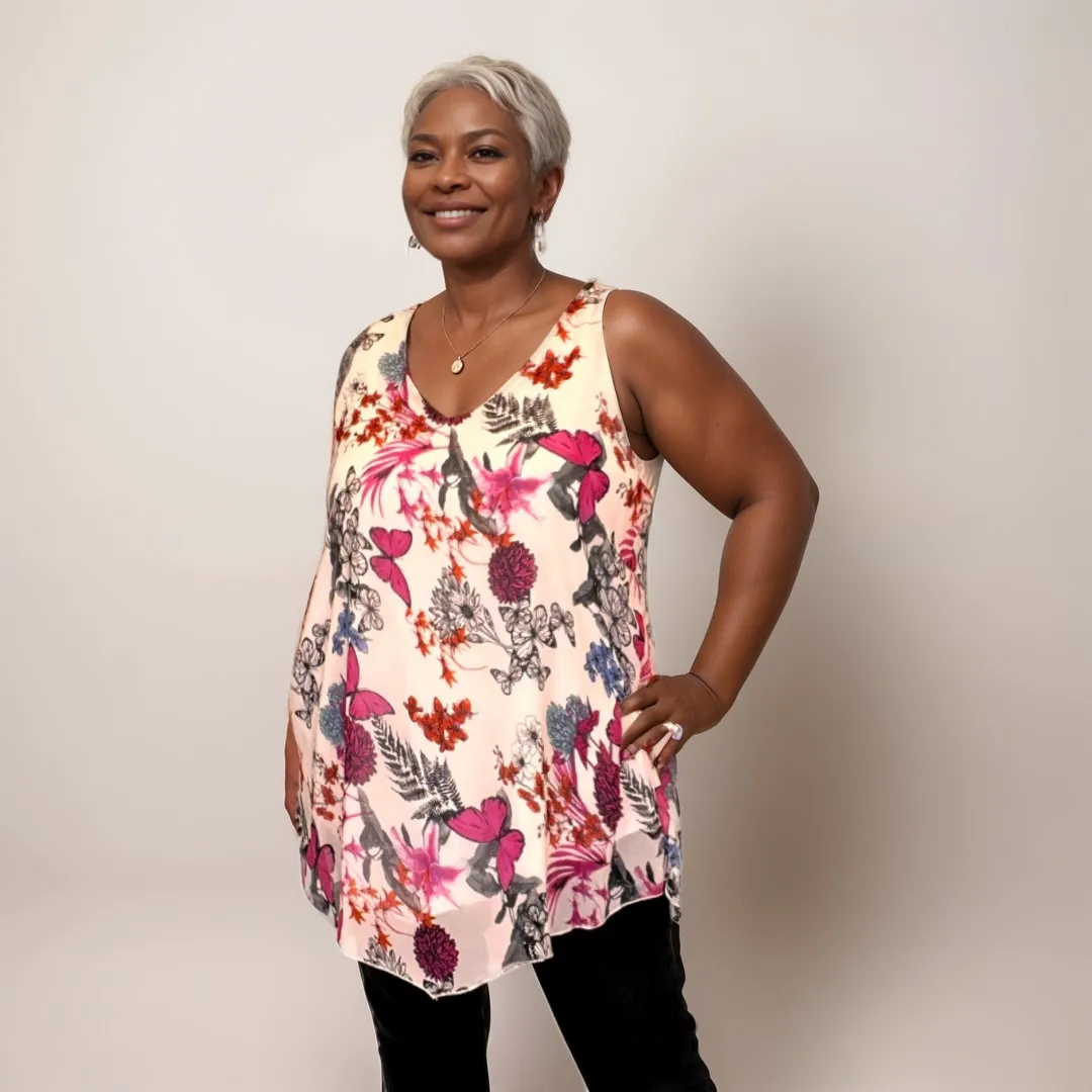 ROCKTHOSECURVES CHIFFON V HEM SLEEVELESS V HEM LINED BLOUSE