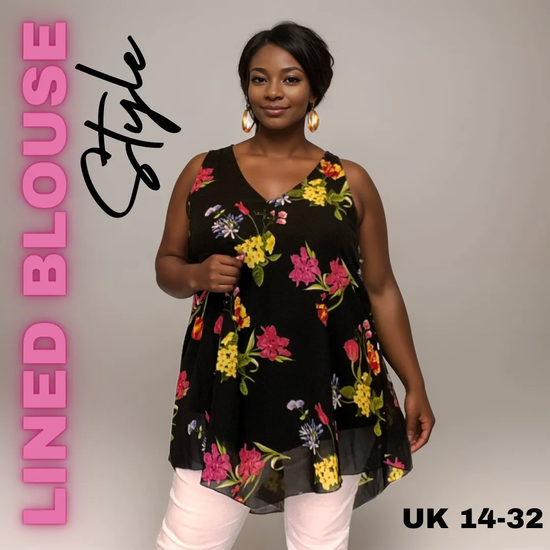 ROCKTHOSECURVES CHIFFON V HEM SLEEVELESS V HEM LINED BLOUSE