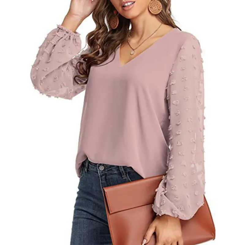 Semi-Formal V-neck Textured Sleeves Blouse