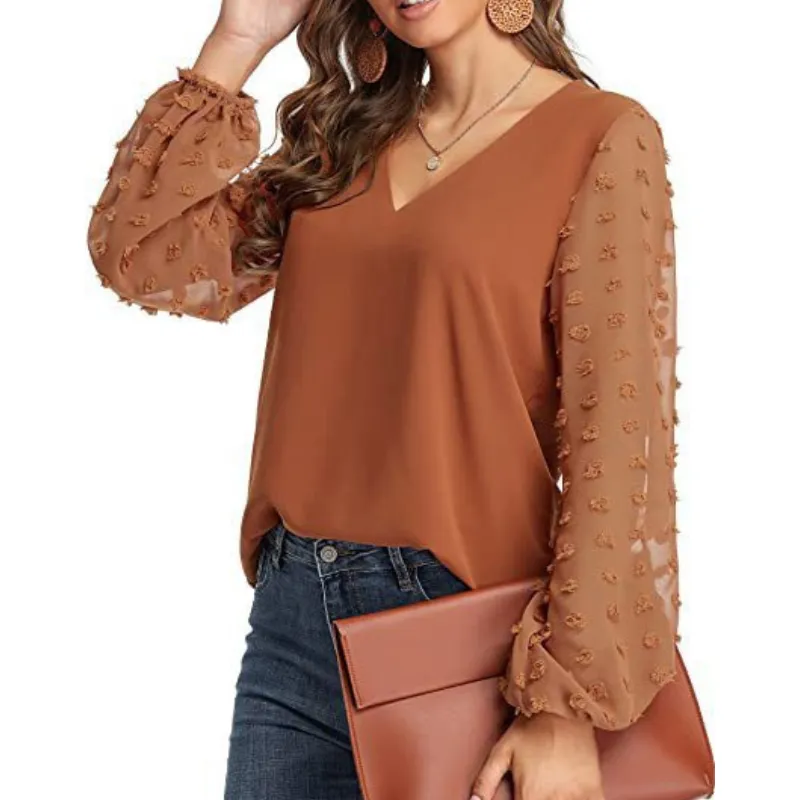Semi-Formal V-neck Textured Sleeves Blouse