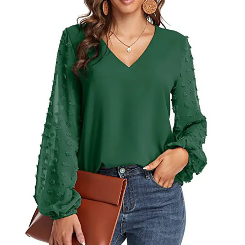 Semi-Formal V-neck Textured Sleeves Blouse