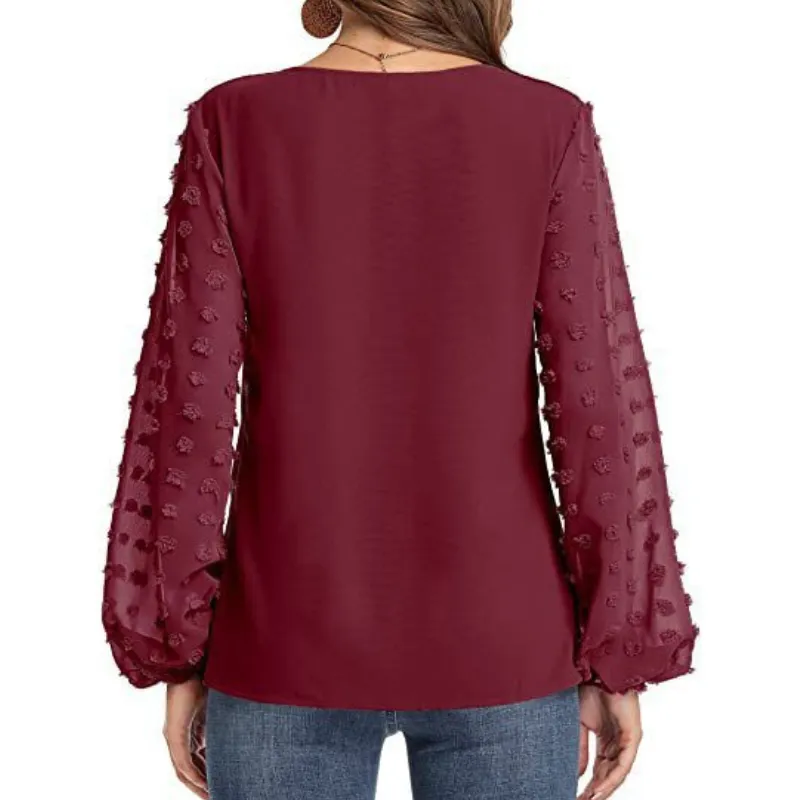 Semi-Formal V-neck Textured Sleeves Blouse
