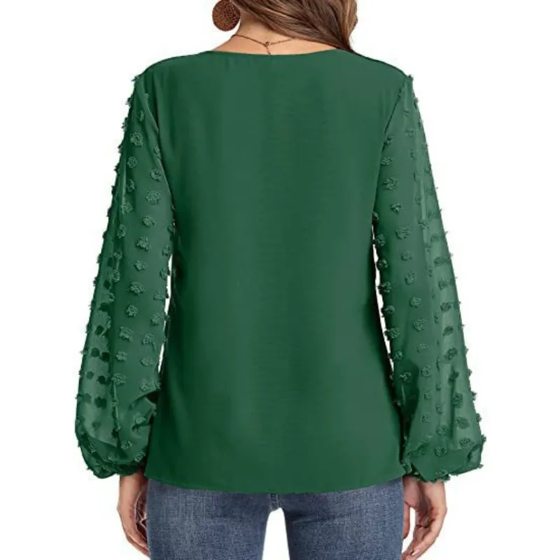 Semi-Formal V-neck Textured Sleeves Blouse