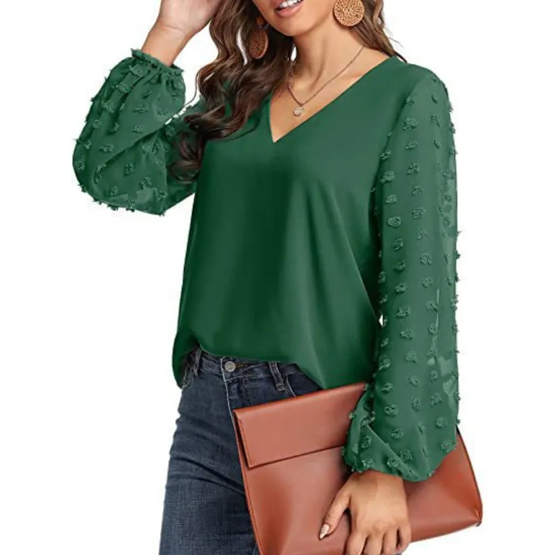 Semi-Formal V-neck Textured Sleeves Blouse