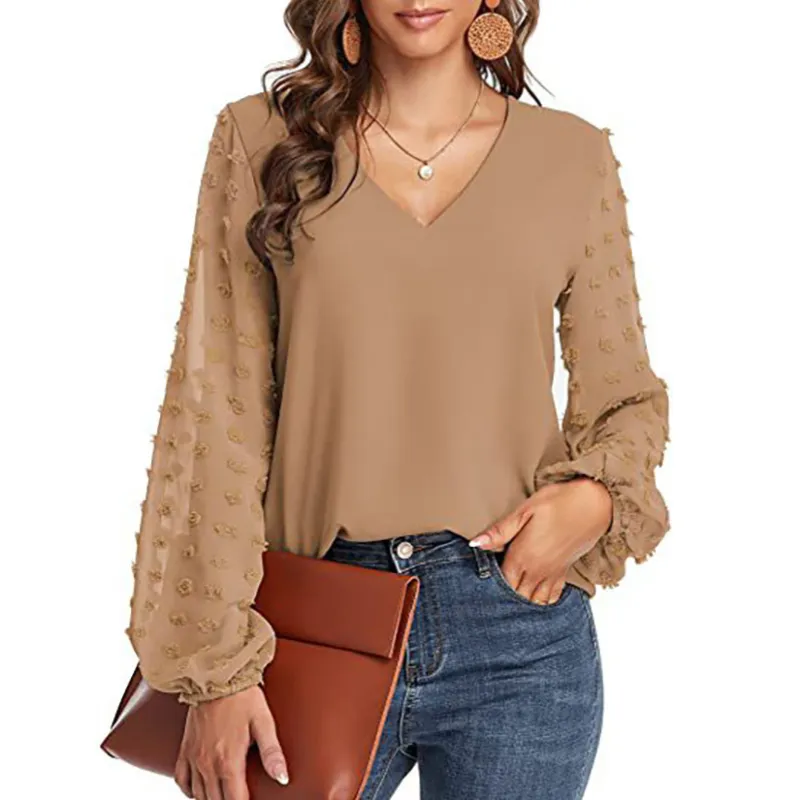 Semi-Formal V-neck Textured Sleeves Blouse