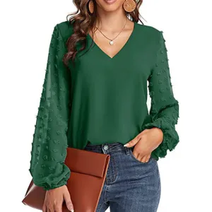 Semi-Formal V-neck Textured Sleeves Blouse