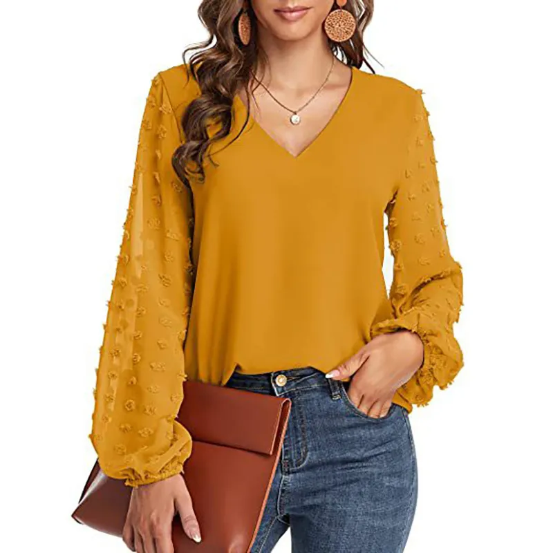 Semi-Formal V-neck Textured Sleeves Blouse